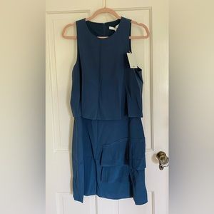 Tibi Silk Ruffle Navy Blue Shift Dress 8